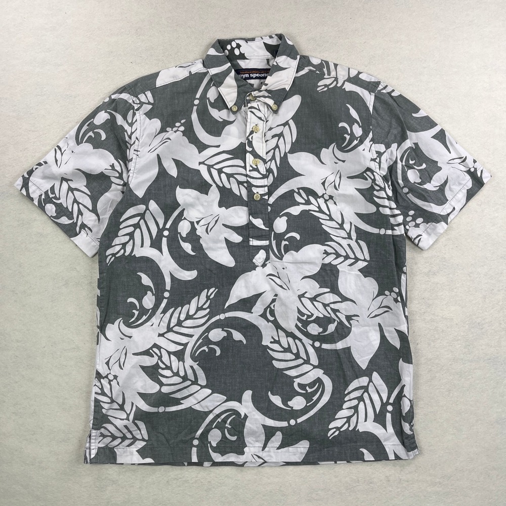 Reyn Spooner Mens Small Grey White Floral Cotton Pullover Hawaiian Shirt S